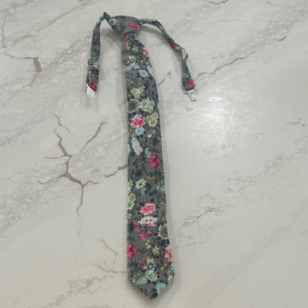 Floral Kids Tie in Gray by Boon Ties
